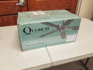 52 Ceiling Fan Quorum International the Soho Satin Nickel with 5 SilverWalnut blades (new in box)