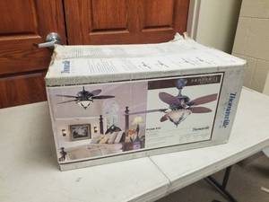 54 Ceiling Fan Thomasville Provence Collection Old Iron Crackle with 5 Waxed Cherry blades and Antique Stone glass (new in box)