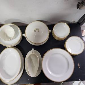lot 2 image: Gold Rim Bavarian China Enough To Make Service For 6 Assorted Cups, Serving PiecesExtras