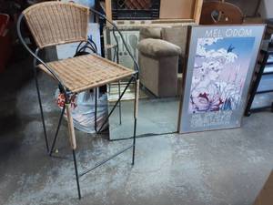 lot 30 image: 42 Wicker Stool-30 Seat, 24x36 Poster, 28x36 Mirror
