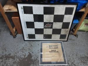 lot 35 image: Framed Flag 25x36, Vintage Snowmobile Newspaper