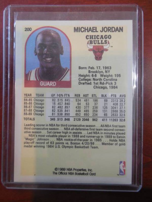 lot 140 image: 1989 Hoops Michael Jordan Basketball Card #200