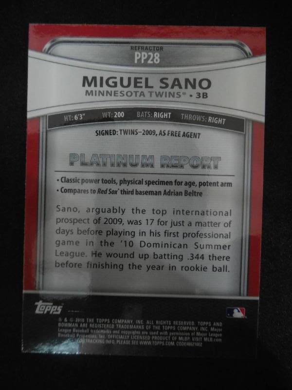 lot 24 image: 2010 Bowman Platinum Refractor Miguel Sano Rookie Card LK