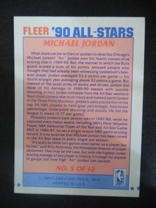 lot 43 image: 1990 Fleer Basketball Michael Jordan All-Star Card #5 WOW