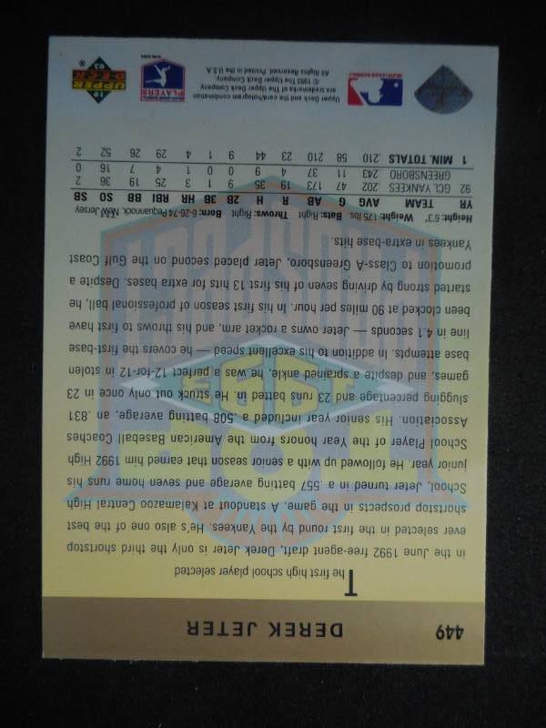 lot 88 image: 1993 Upper Deck Derek Jeter Rookie Card #449 LK