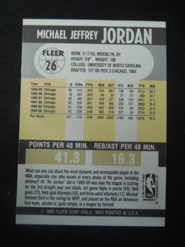 lot 98 image: 1990 Fleer Michael Jordan Card #26