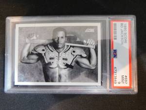 lot 1 image: 1990 Score Bo Jackson Black & White Shoulder Pad Card #697  PSA 9 Mint