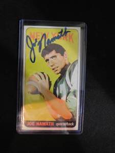 lot 26 image: Joe Namath Topps Rookie Reprint Card With A In Person Autograph