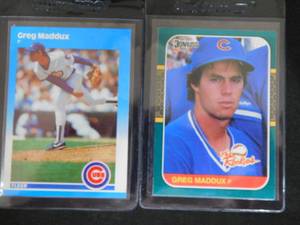 lot 144 image: (2) 1987 Greg Maddux Rookies - Donruss Rookies #52 & Fleer Update #U-68