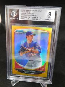 lot 174 image: BGS 9 Mint 2013 Bowman Chrome Draft Gold Refractor Kohl Stewart Rookie Card #BDPP2 Serial #3050