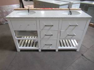 lot 3 image: Home Decorators Collection Fraser 60 in. W Bath Vanity in White with Granite Vanity Top Fraser 60W