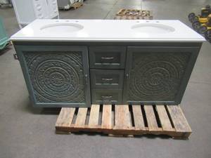 lot 6 image: Home Decorators Collection Chennai 61 in. W x 22 in. D Bath Vanity in Blue Wash with Engineered Stone Vanity Top in Crystal White with White Sinks CIBWVT6122D