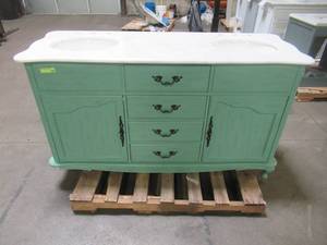 lot 7 image: Home Decorators Collection Provence 62 in. W x 22 in. D Vanity in Vintage Torquoise with Marble Vanity Top in White with White Basin MD-V1778