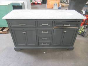 lot 8 image: Home Decorators Collection Windlowe 61 in. W x 22 in. D x 35 in. H Bath Vanity in Gray with Carrara Marble Vanity Top in White with White Sink 15101-VS61C-GR