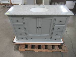lot 12 image: Home Decorators Collection Newport 49 in. W x 21.5 in. D Single Vanity in Grey with Granite Vanity Top in Grey with White Basin 9390200290