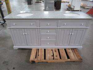 lot 14 image: Home Decorators Collection Fremont 72 in. W x 22 in. D Double Vanity in Grey with Granite Vanity Top in Grey with White Basin MD-V1791