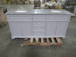 lot 21 image: Home Decorators Collection Fremont 72 in. W x 22 in. D Double Vanity in Grey with Granite Vanity Top in Grey with White Basin MD-V1791