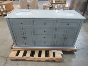 lot 39 image: Home Decorators Collection Hamilton 61 in. W x 22 in. D Double Bath Vanity in Grey with Granite Vanity Top in Grey with White Basin 10806-VS61H-GR