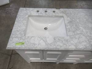 lot 44 image: Ari Kitchen And Bath Luz 60 in. Double Bath Vanity in White with Marble Vanity Top in Carrara White with White Basin AKB-LUZDBL-60-WHT