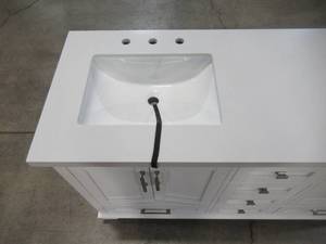 lot 45 image: Home Decorators Collection Melpark 60 in. W x 22 in. D Bath Vanity in White with Cultured Marble Vanity Top in White with White Sink Melpark 60W