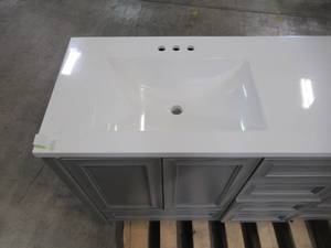 lot 49 image: Glacier Bay Candlesby 60 in. W x 19 in. D Bath Vanity in Sterling Gray with Cultured Marble Vanity Top in White w White Sink CD60P2-ST