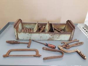 lot 17 image: Antique Wrenches and Tools in Steel Box