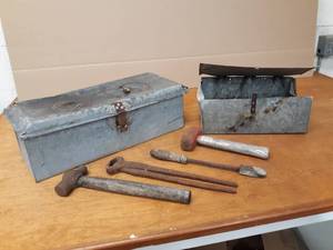 lot 36 image: Galvanized Antique Tool Boxes and Tools