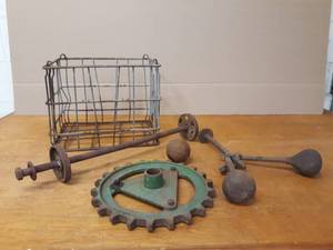 lot 38 image: Cast Iron Pieces and Crate