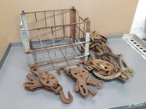 lot 39 image: Steel Pulleys and Crate