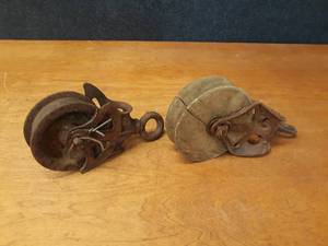 lot 156 image: Pair of Antique Pulleys - Wood & Steel
