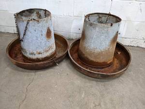 lot 64 image: Pair of Galvanized Feeders - Make Great Planters
