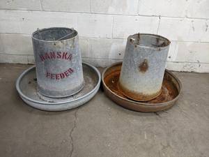 lot 76 image: Pair of Galvanized Feeders, One Marked Hanska Feeder - Make Great Planters
