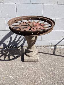 lot 95 image: Concrete and Steel Plant Stand  Tard Art - Made w Rotary Hoe Parts