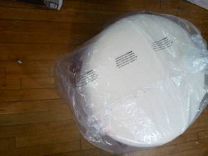 Elroy Sherpa Round Ottoman with Wood Legs Cream - Threshold� designed with Studio McGee- open box not used