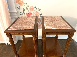 lot 48 image: Two End Tables with Rose Colored Marble Tops