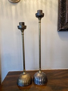 lot 30 image: Pair Vintage Brass & Silver Plate Candle Sticks