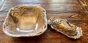 lot 35 image: Arthur Court Pewter Serving Bowl & Butter Dish with Grape Vine Motif