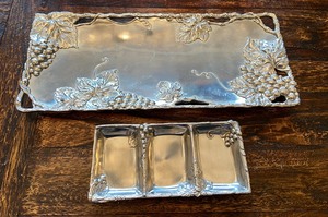 lot 40 image: Pair Arthur Court Pewter Serving Trays w Grape Vine Motif