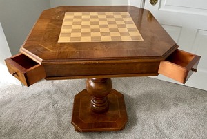 lot 55 image: Vintage Wood Pedestal Game Table w 4 Drawers