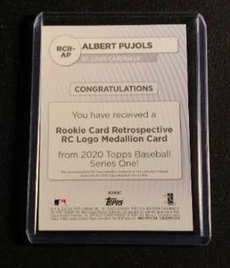 lot 64 image: Albert Pujols 2020 Topps Rookie Cards Medallion