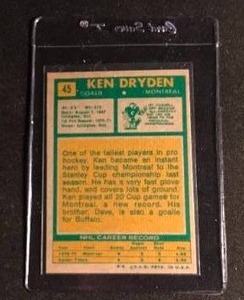 lot 98 image: 1971 topps Ken Dryden Rookie Card ( SUPER RARE)