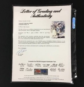 lot 111 image: Chuck Bednaria Autographed 8x10 PSADNA Full letter of authentication