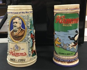 lot 132 image: lot of 2 Hamms Beer Beer Steins ( 1991, and 1 unknown )