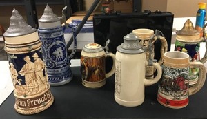 lot 133 image: lot of 7 beer steins ( see photos for details)
