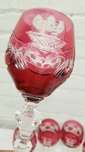 lot 62 image: Irish Crystal Claddagh Ruby Cut to Clear Wine Glasses