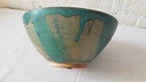 lot 81 image: Turquoise Drip Art Pottery Bowl  Artist Signed