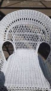 lot 30 image: White Wicker Rocking Chair and Console Table