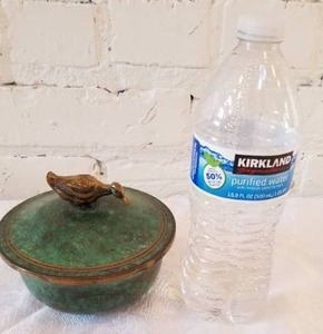 lot 43 image: Carl Sorensen Verdigris Patinated Bronze Lidded Container with Duck