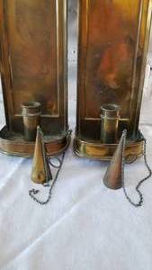 lot 78 image: Vintage Tall Brass Wall Mount Candlesticks