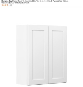 lot 11 image: TWO DIFFERED SIZED SHAKER READY TO ASSEMBLE PLYWOOD WALL KITCHEN CABINETS IN DENVER WHITE PAINTED FINISH. SEE PICTURES